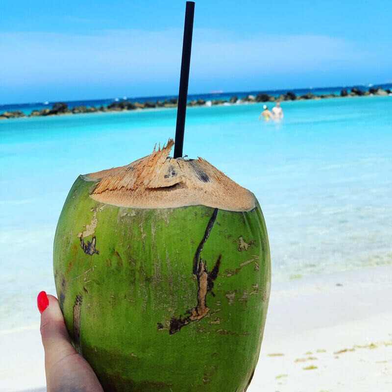 Fresh coconut on an Aruba beach